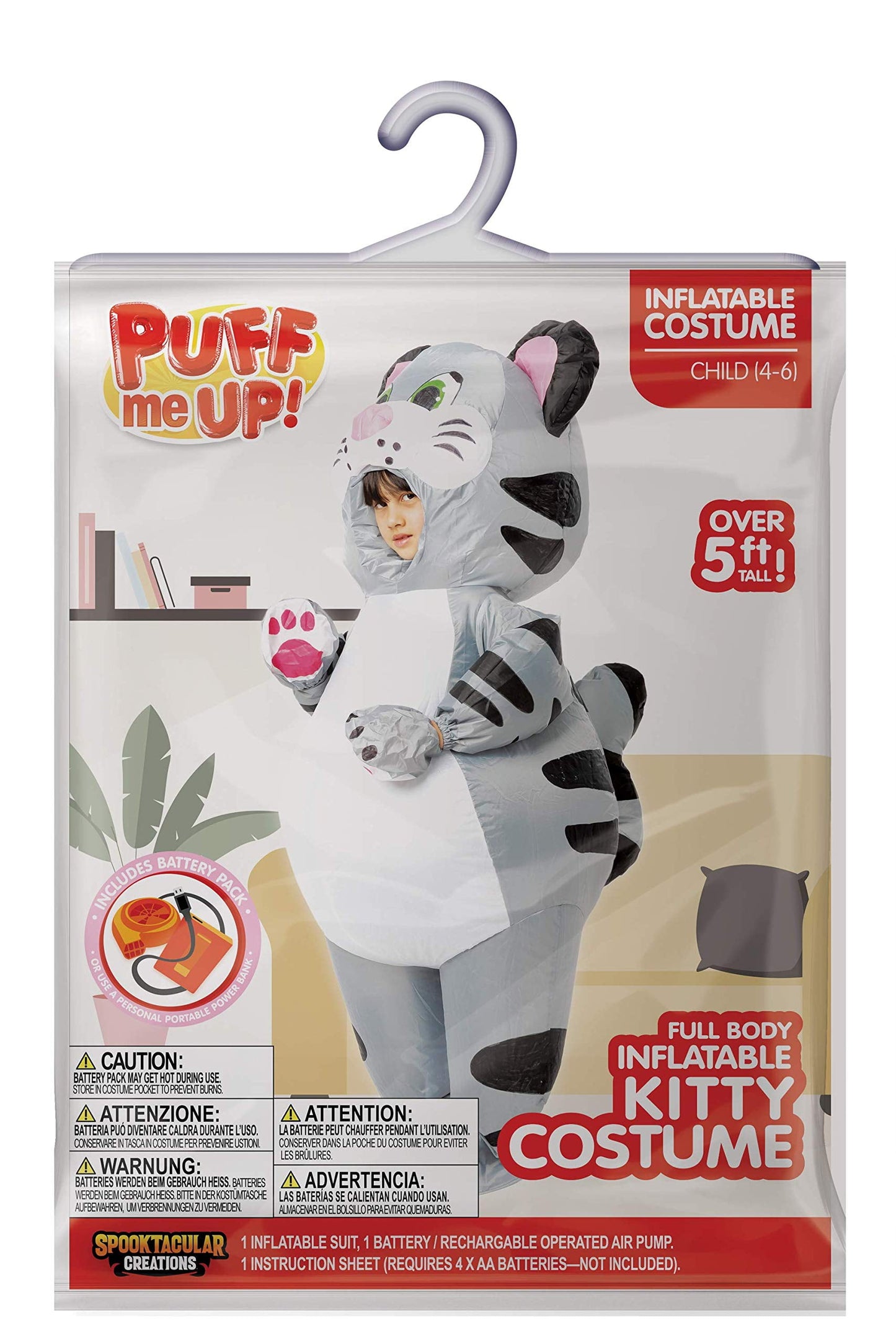 Cat Full Body Inflatable Animal Costume for Child, Unisex Inflatable Costume, Kitty for Halloween Halloween, Kitten Role Play, S