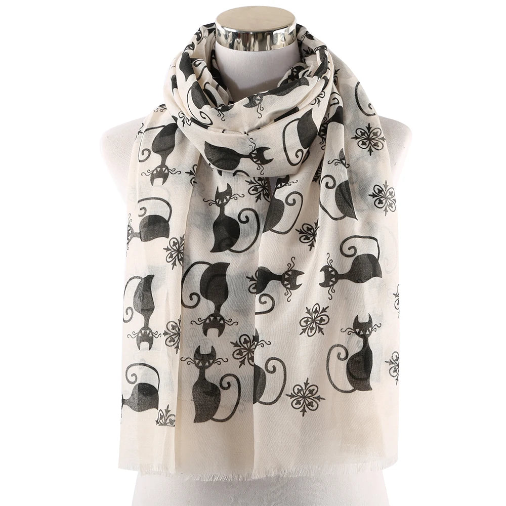 HUOBAO New Women Scarf Cat Printed Foulard Femme Animal Print Bufanda Mujer Scarves Shawl Wraps Mother Gifts