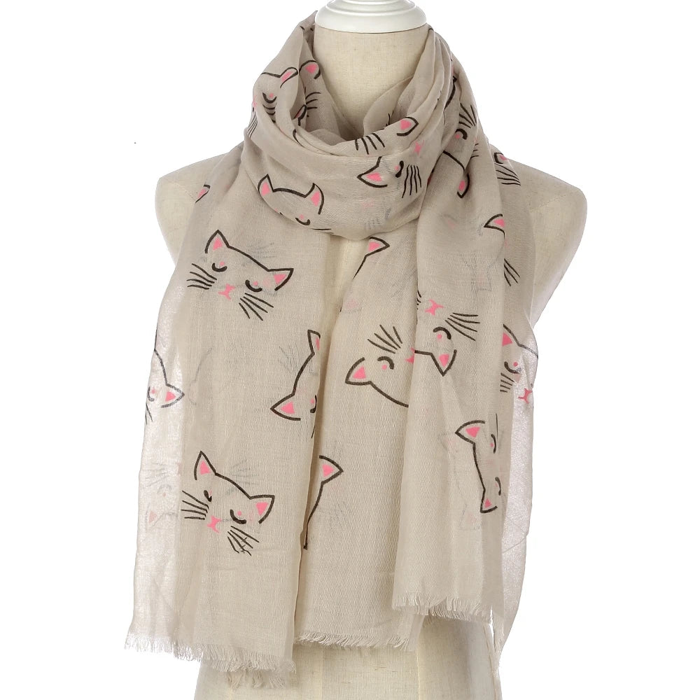 HUOBAO New Women Scarf Cat Printed Foulard Femme Animal Print Bufanda Mujer Scarves Shawl Wraps Mother Gifts