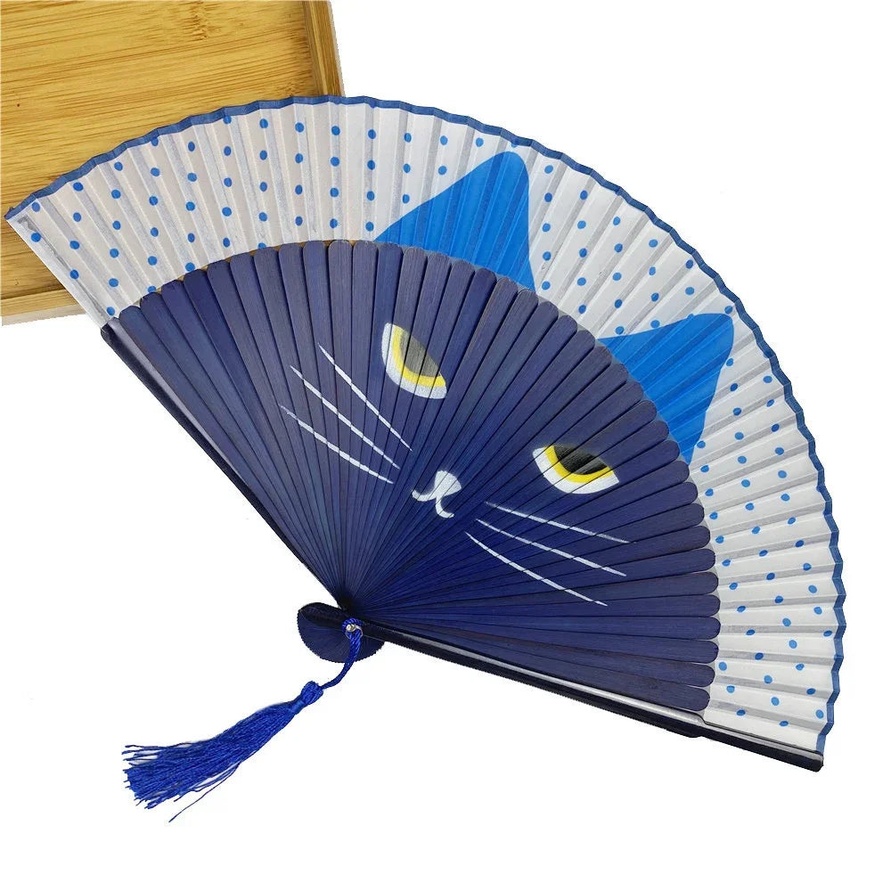 Cat Chinese Cartoon Silk Fashionable Japan Style Hand Fans Popular Lovely Kitty Fan Handheld Folding Women Girls Show Fans