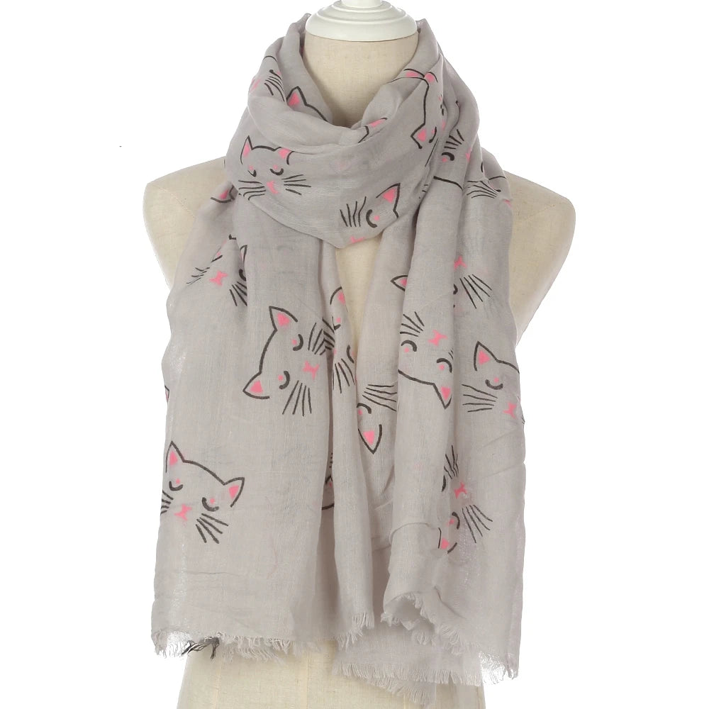 HUOBAO New Women Scarf Cat Printed Foulard Femme Animal Print Bufanda Mujer Scarves Shawl Wraps Mother Gifts