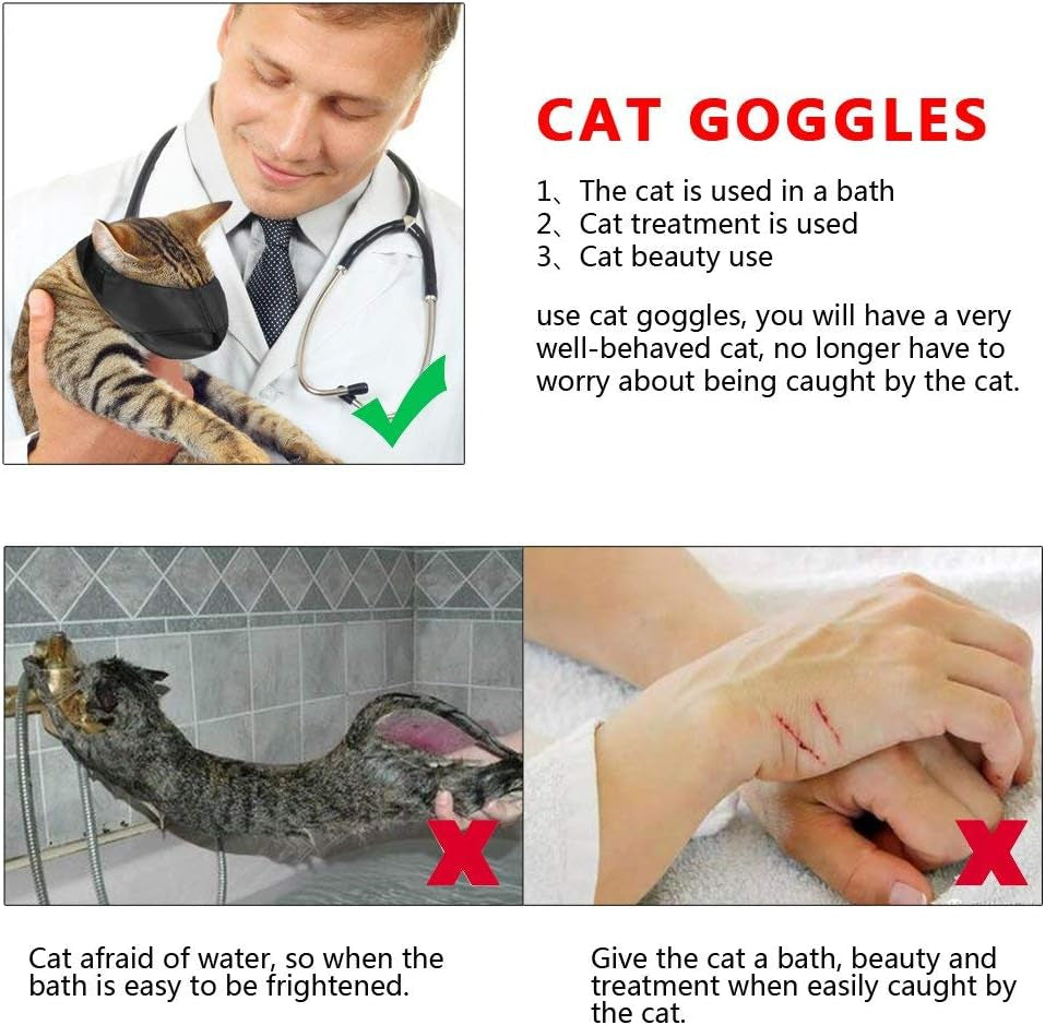 Nylon Cat Muzzles,Cat Face Mask,Groomer Helpers,Cat Grooming Tools,Preventing Scratches and Anti-Biting,Black (L)