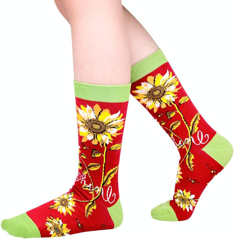 Women Girls Novelty Funny Sunflower Crew Socks, Funky Socks, Gift for Mom & Girlfriend