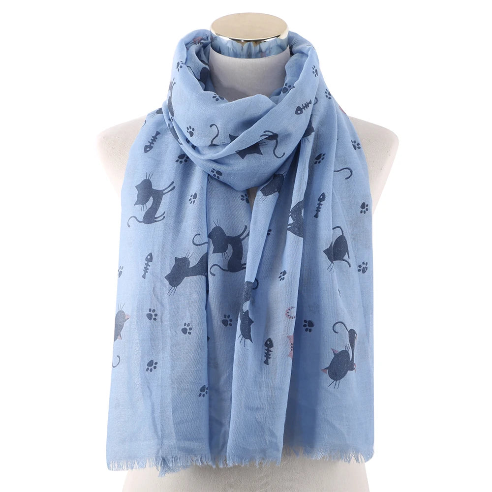 HUOBAO New Women Scarf Cat Printed Foulard Femme Animal Print Bufanda Mujer Scarves Shawl Wraps Mother Gifts