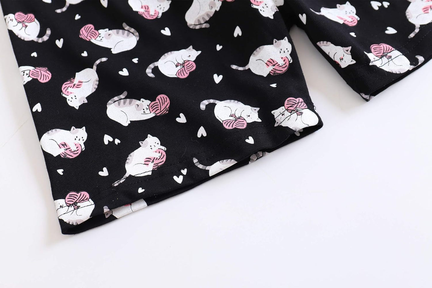 Big Girls Summer Short Sleeve Pajama Sets Cute Cat Patterns Sleepwear Nighty 100% Cotton