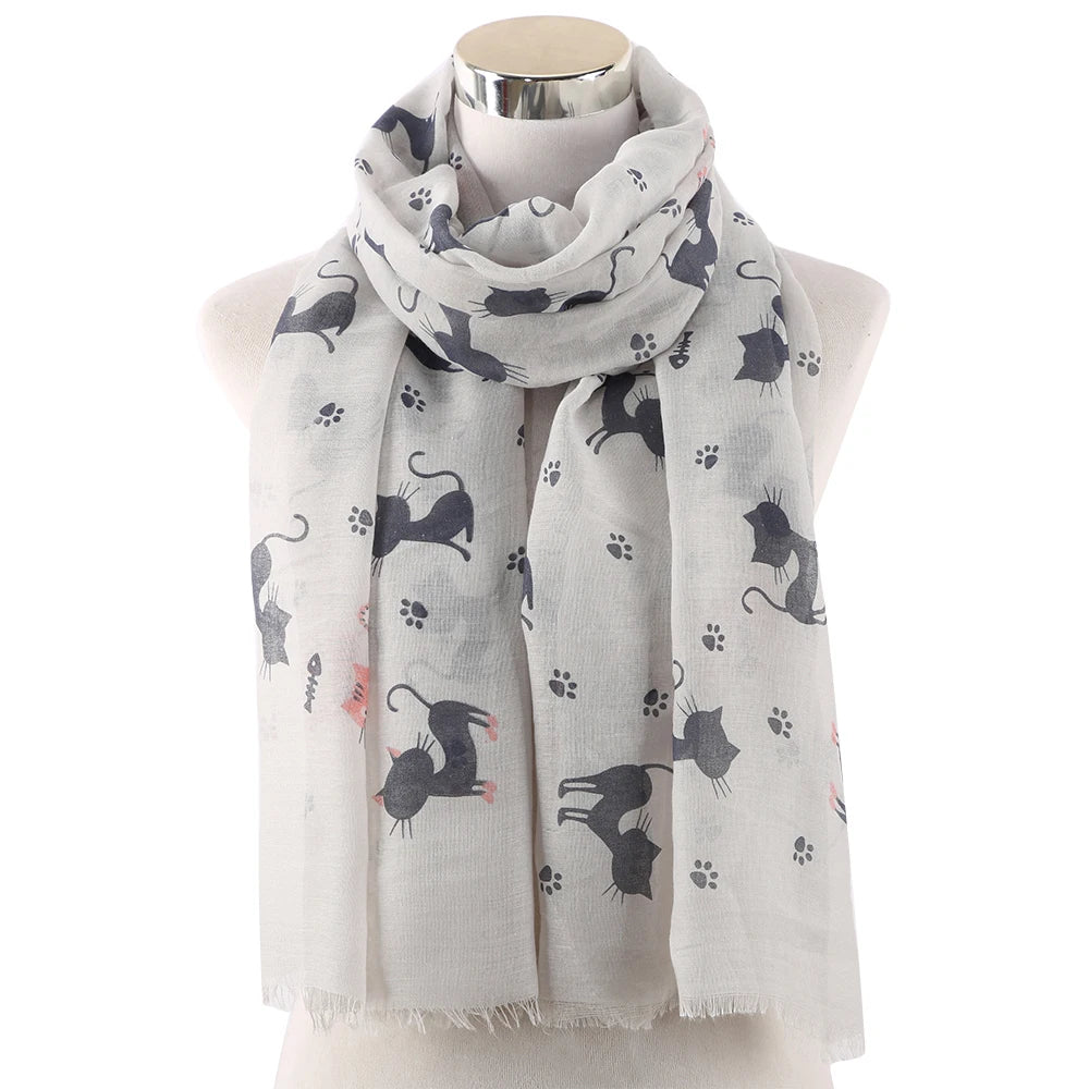 HUOBAO New Women Scarf Cat Printed Foulard Femme Animal Print Bufanda Mujer Scarves Shawl Wraps Mother Gifts