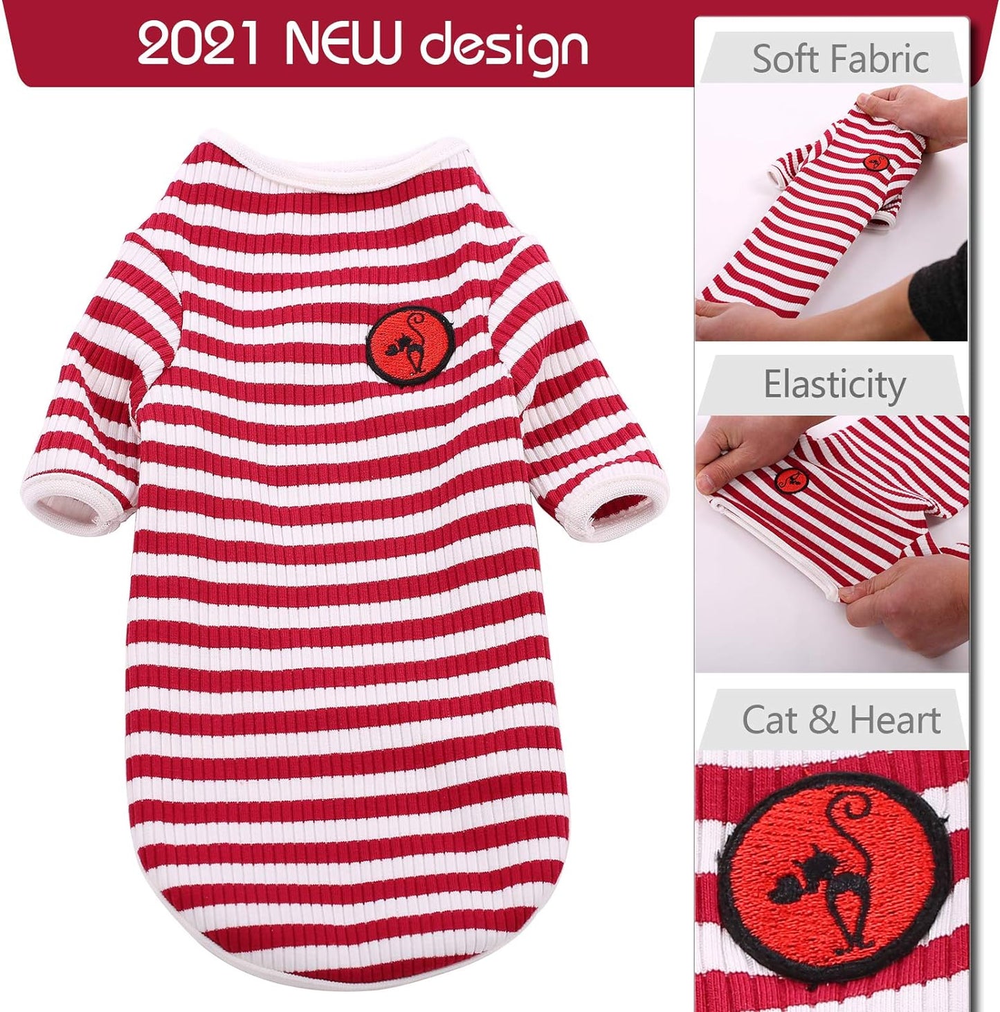Hairless Cats Shirt Breathable Cat Daily Wear Clothes Stripe Vest Adorable Pajamas Jumpsuit Soft & Skin-Friendly
