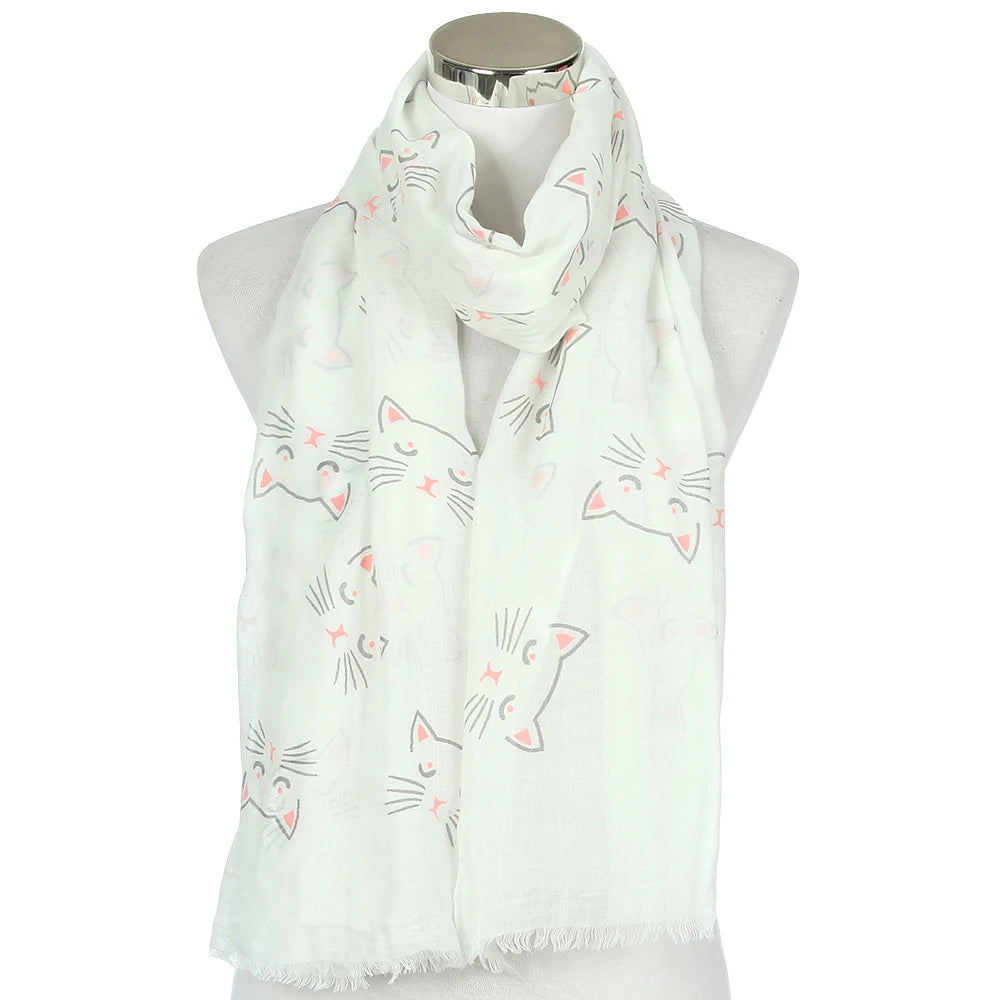 HUOBAO New Women Scarf Cat Printed Foulard Femme Animal Print Bufanda Mujer Scarves Shawl Wraps Mother Gifts