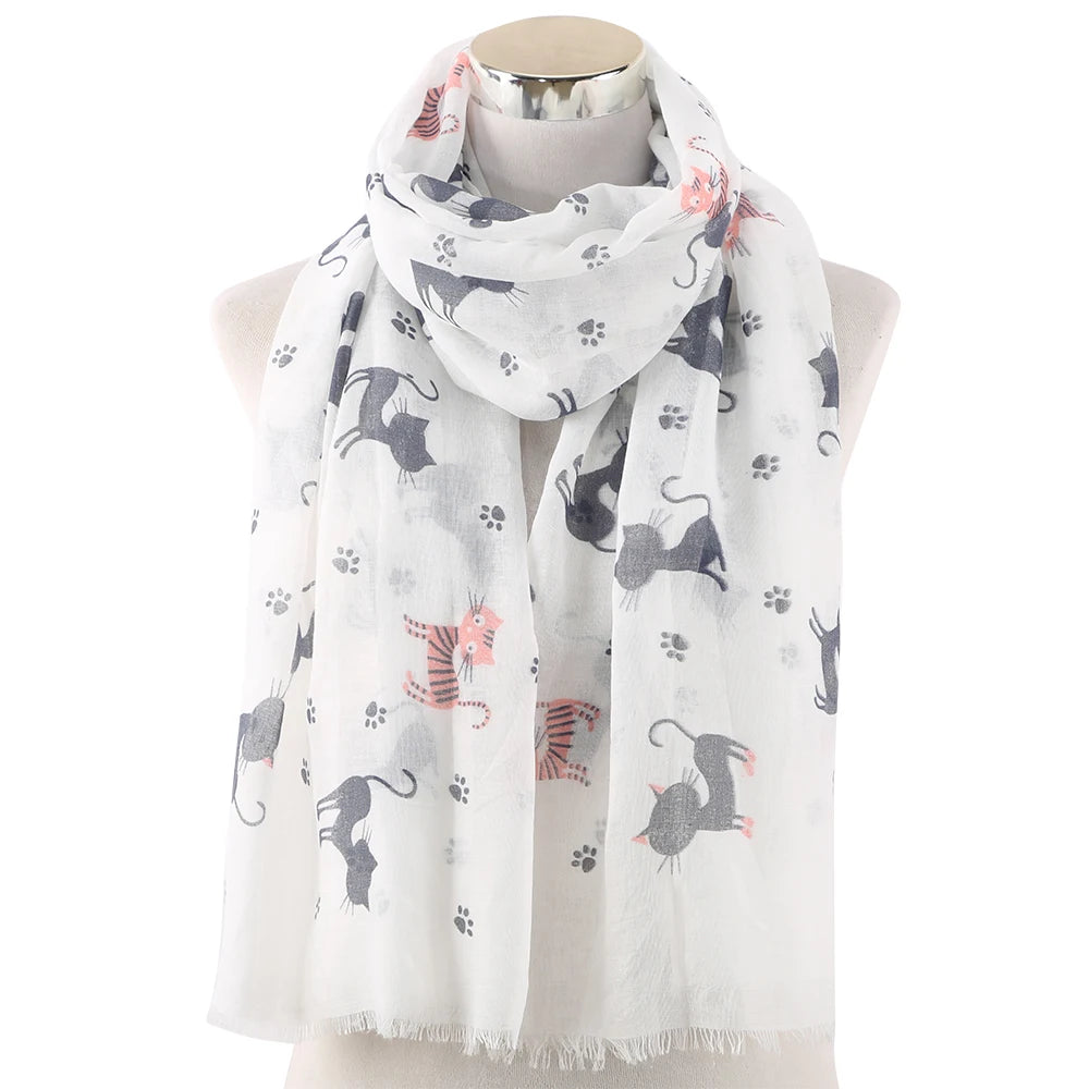HUOBAO New Women Scarf Cat Printed Foulard Femme Animal Print Bufanda Mujer Scarves Shawl Wraps Mother Gifts