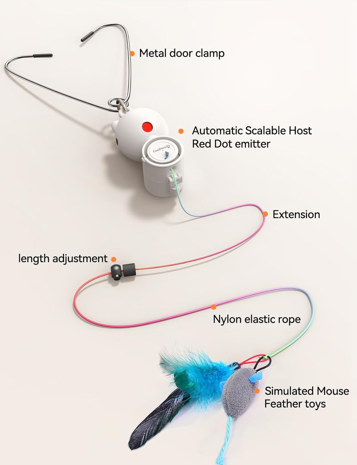 Interactive Laser Cat Toy w/ Feather & LED