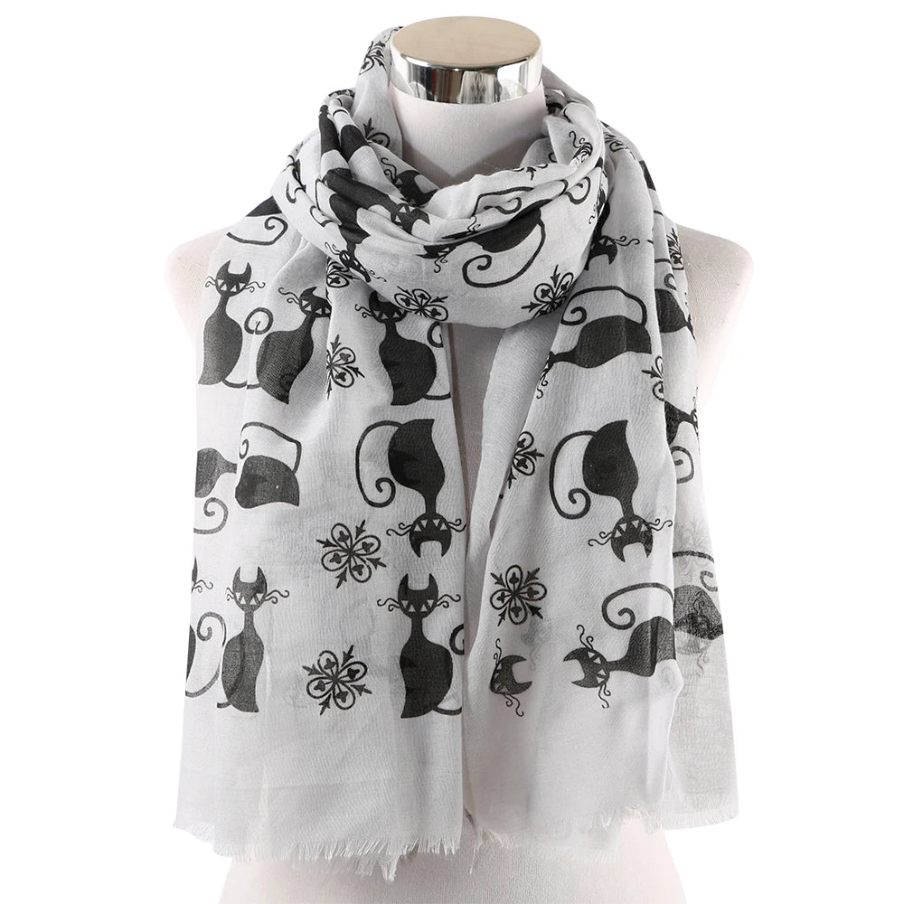 HUOBAO New Women Scarf Cat Printed Foulard Femme Animal Print Bufanda Mujer Scarves Shawl Wraps Mother Gifts