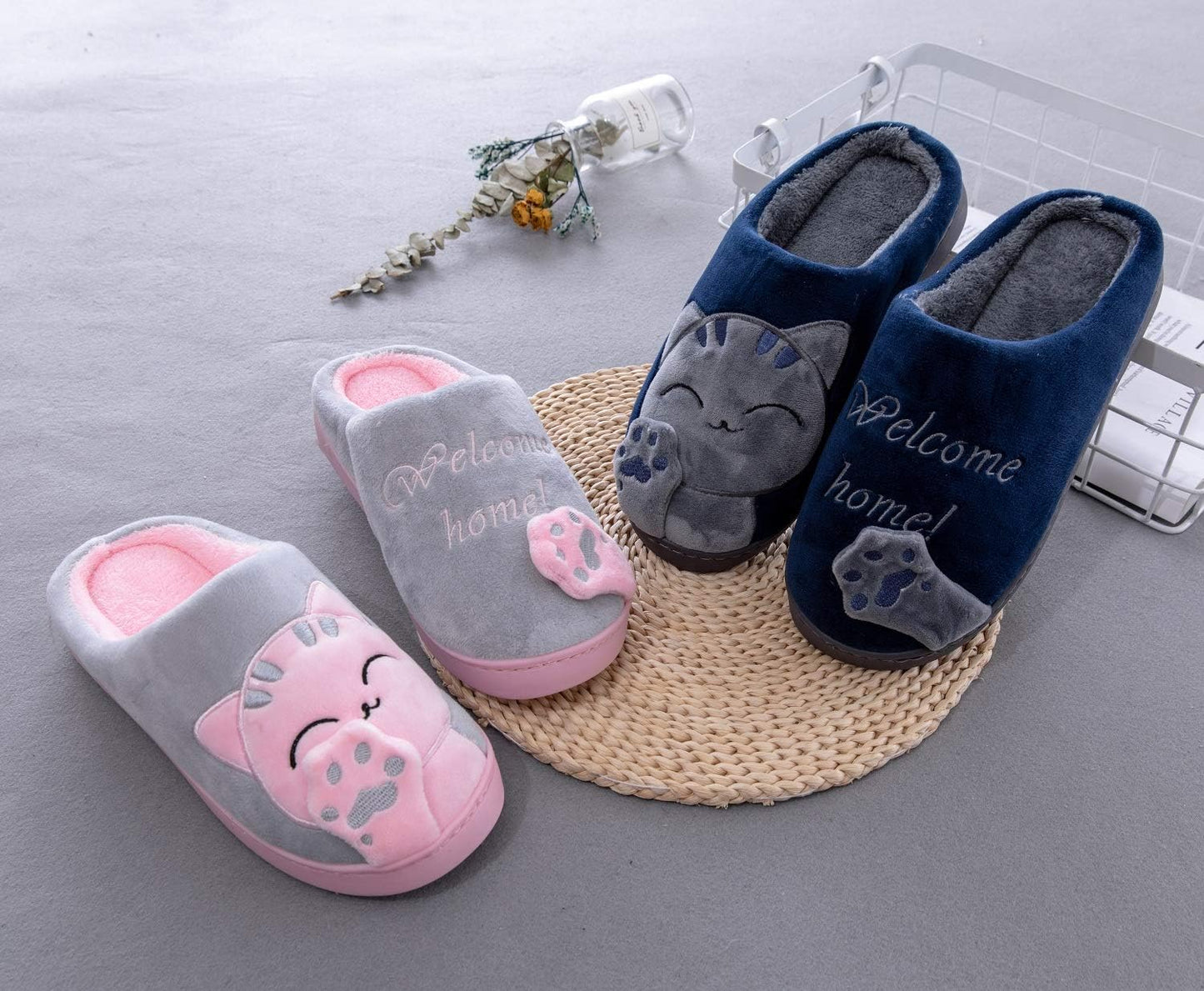 Cat Slippers for Women Men Fur Lined Clogs Comfort Cute Cat Slipper Winter Garden Clogs Plush Lined Indoor Outdoor Anti-Slip Mules Size 5-11 US