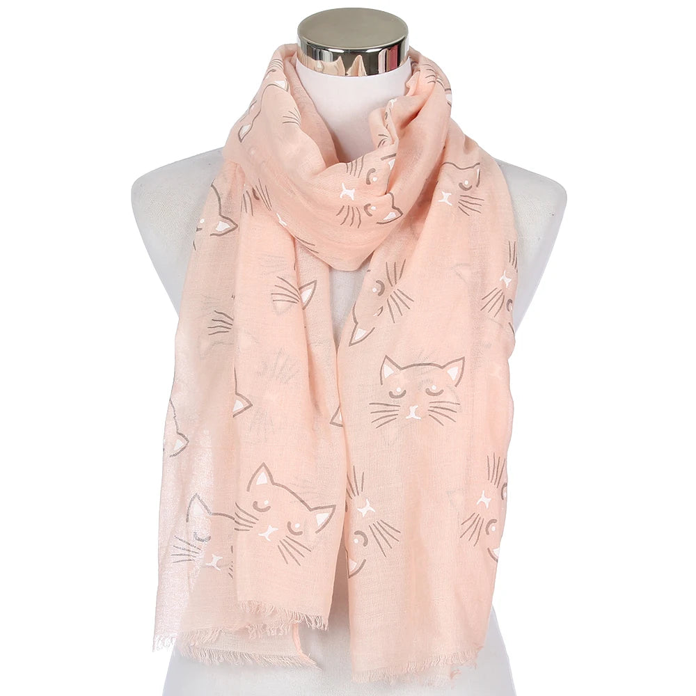 HUOBAO New Women Scarf Cat Printed Foulard Femme Animal Print Bufanda Mujer Scarves Shawl Wraps Mother Gifts