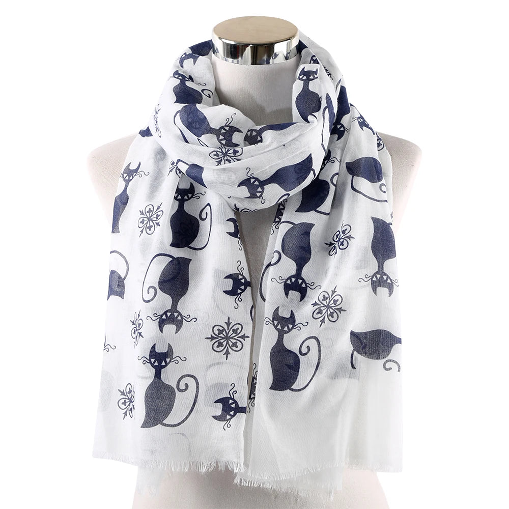 HUOBAO New Women Scarf Cat Printed Foulard Femme Animal Print Bufanda Mujer Scarves Shawl Wraps Mother Gifts