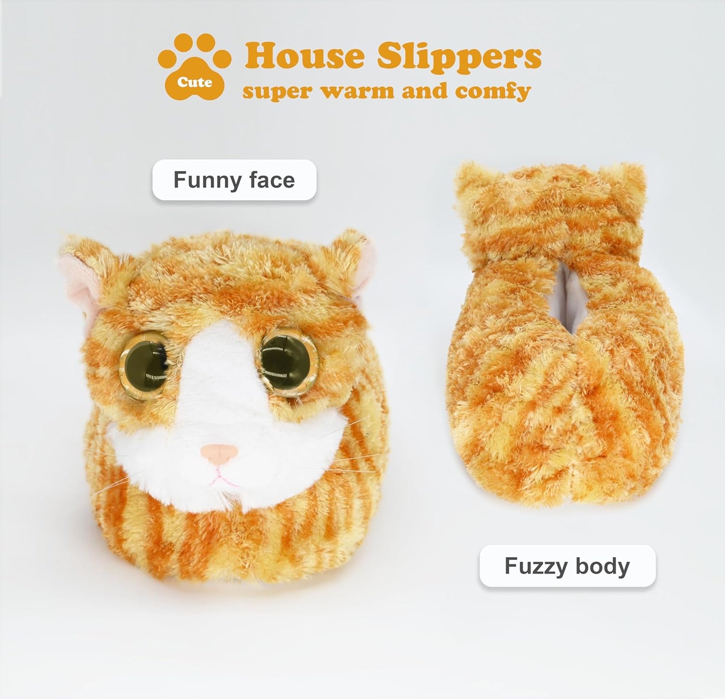 Indoor Fuzzy Winter Animal Cat Plush Slippers for Women Men Kids,Faux Fur,Warm House Slipper