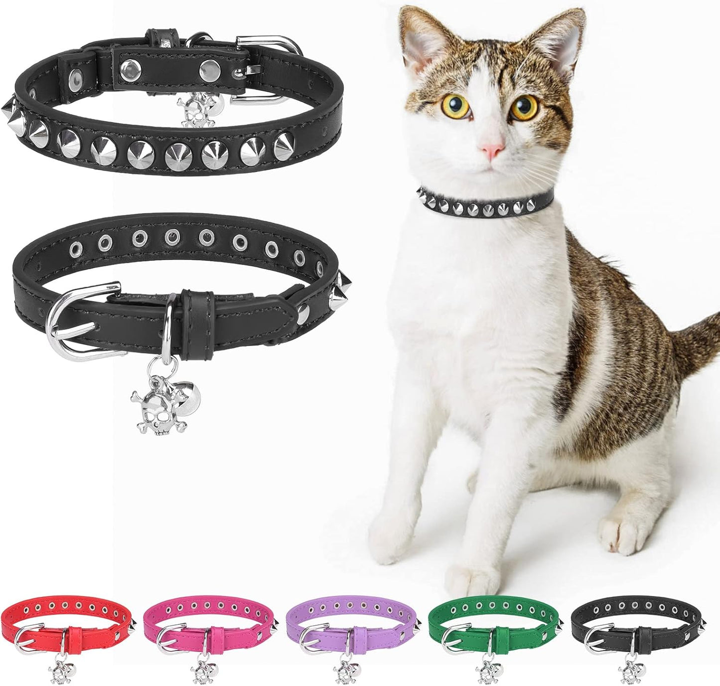 Leather Cat Collar w/ Bell & Safety Elastic