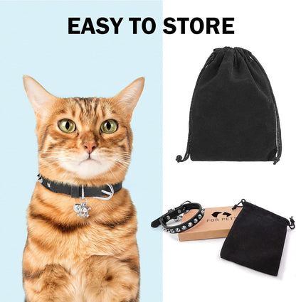 Leather Cat Collar w/ Bell & Safety Elastic