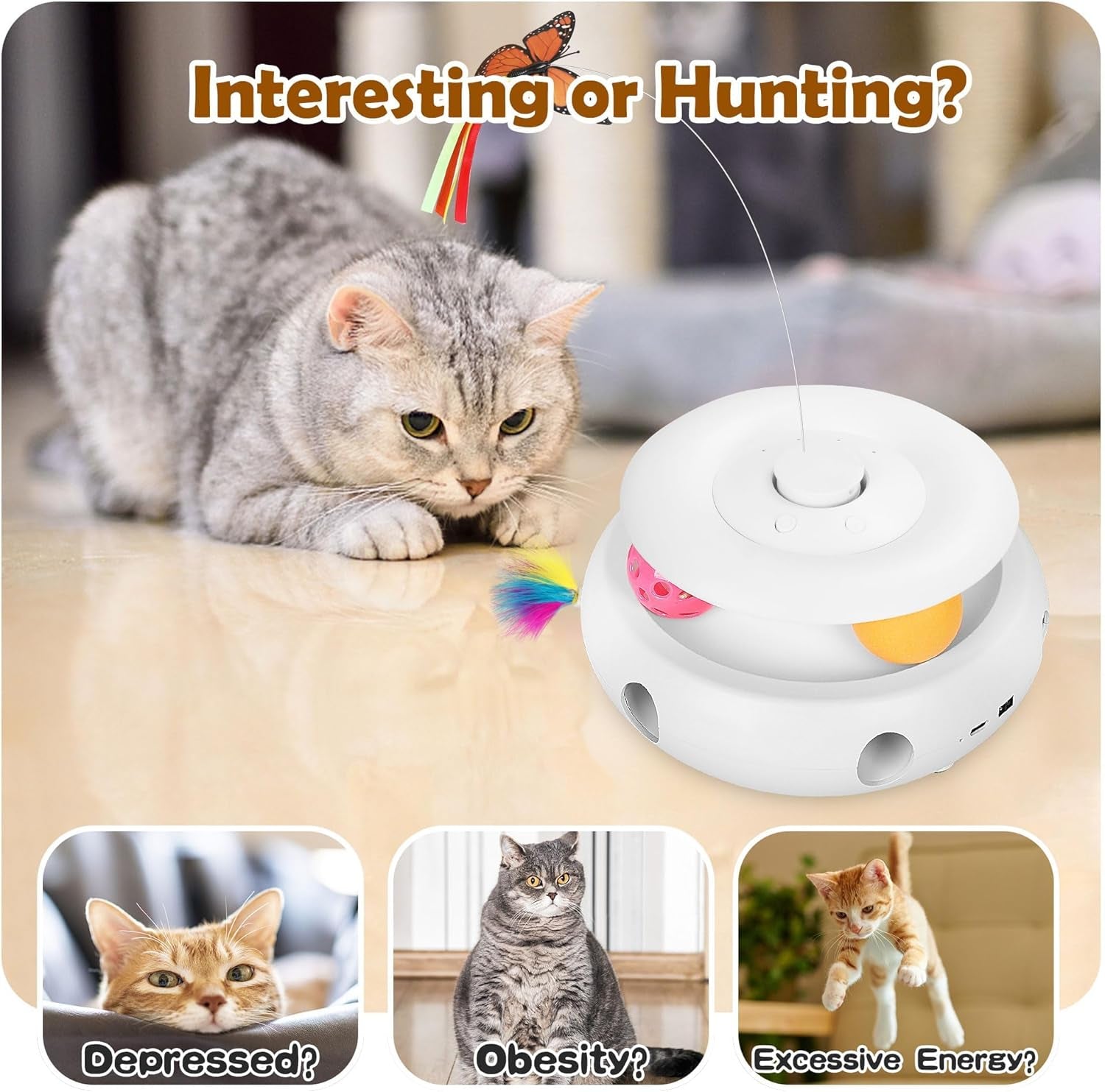 3-in-1 Interactive Cat Toy w/ Smart Sensor