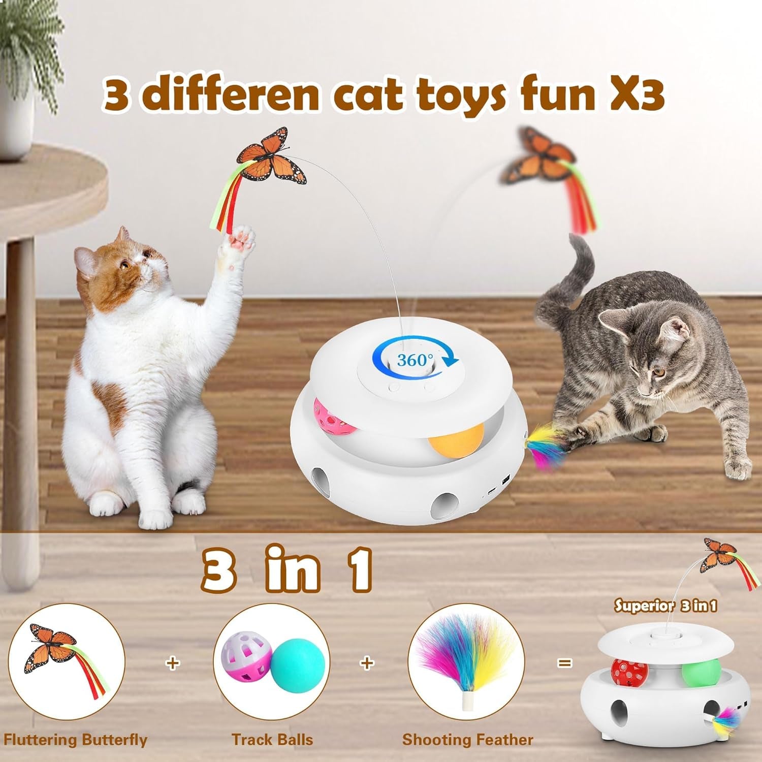 3-in-1 Interactive Cat Toy w/ Smart Sensor