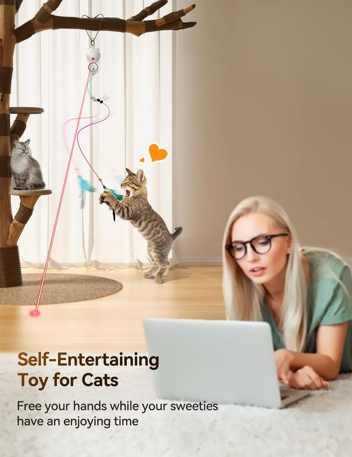 Interactive Laser Cat Toy w/ Feather & LED