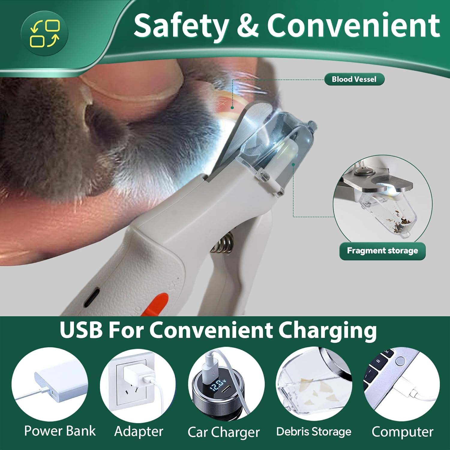 2-in-1 Cat Nail Clippers w/ LED & Safety Guard