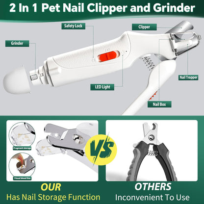 2-in-1 Cat Nail Clippers w/ LED & Safety Guard