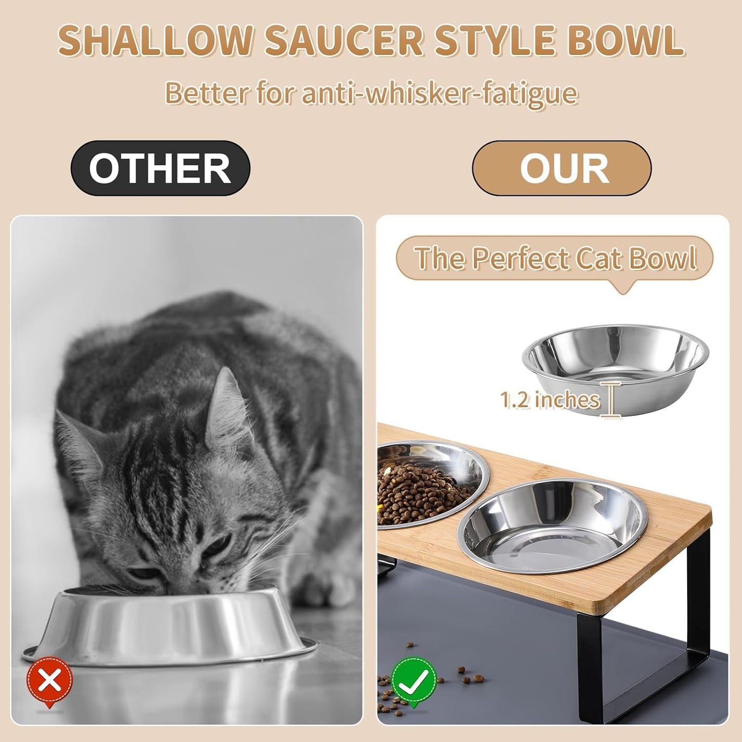Elevated Cat Bowls w/ 15° Anti-Vomiting Stand