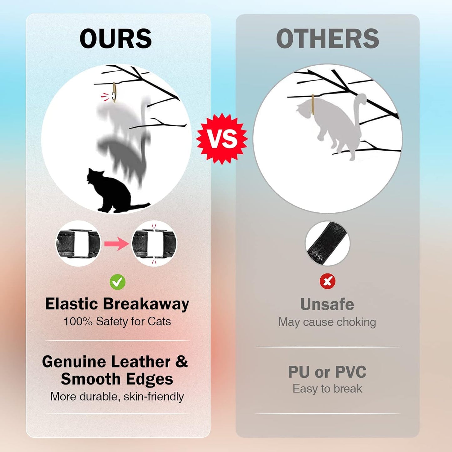 Leather Cat Collar w/ Bell & Safety Elastic