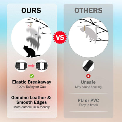 Leather Cat Collar w/ Bell & Safety Elastic