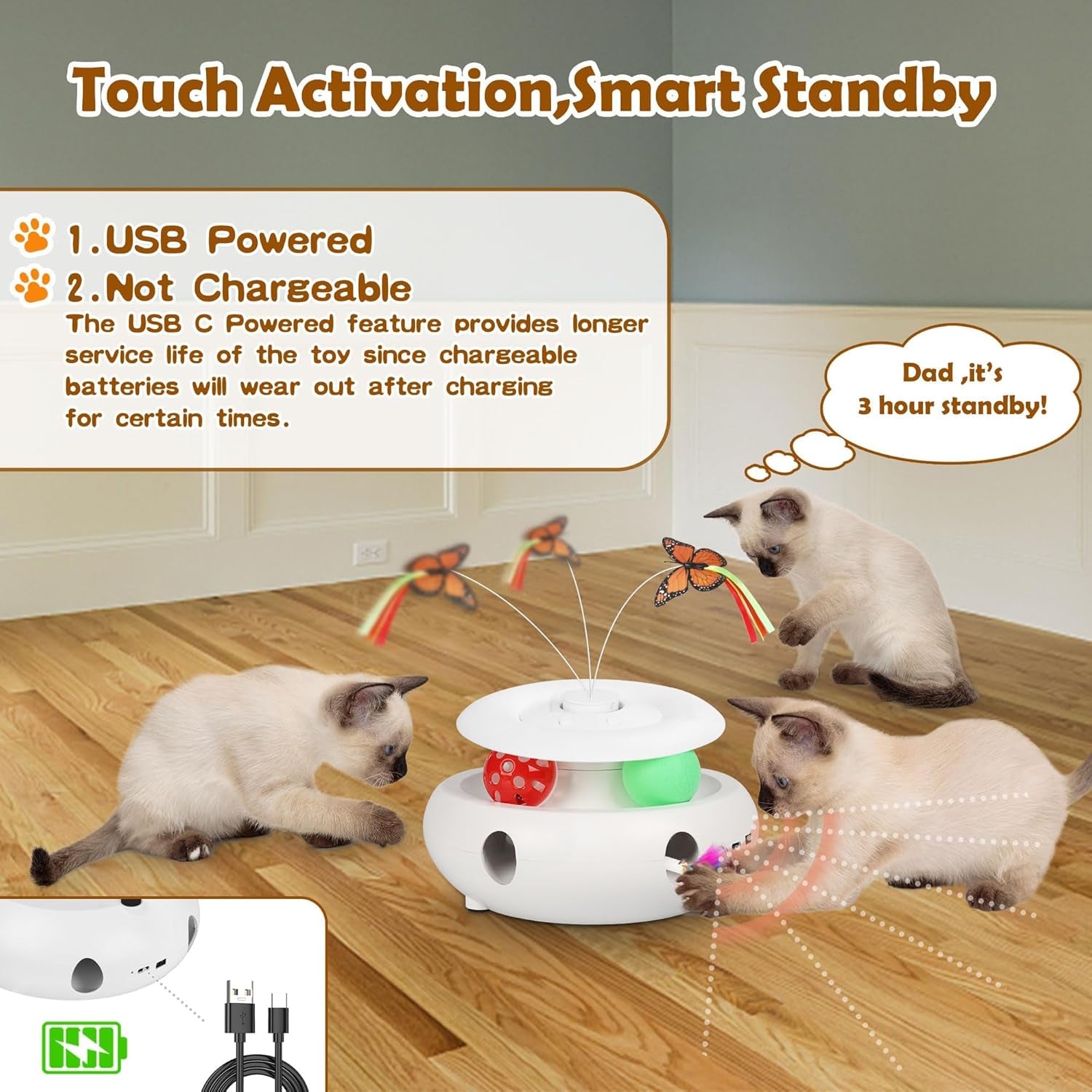 3-in-1 Interactive Cat Toy w/ Smart Sensor