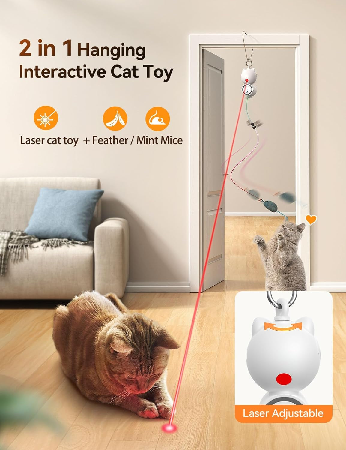 Interactive Laser Cat Toy w/ Feather & LED