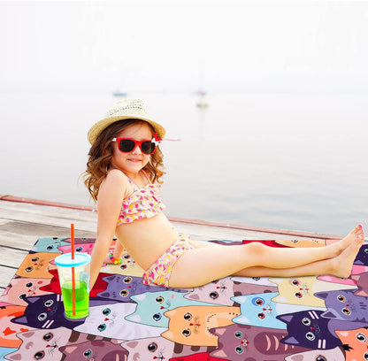 Large Kitten Cat Beach Towel, 30" X 60" Soft Microfiber, Absorbent, Quick Dry, Sand Free, Light, Multiuse for Bath, Pool, Swim, Cute Cat Gifts